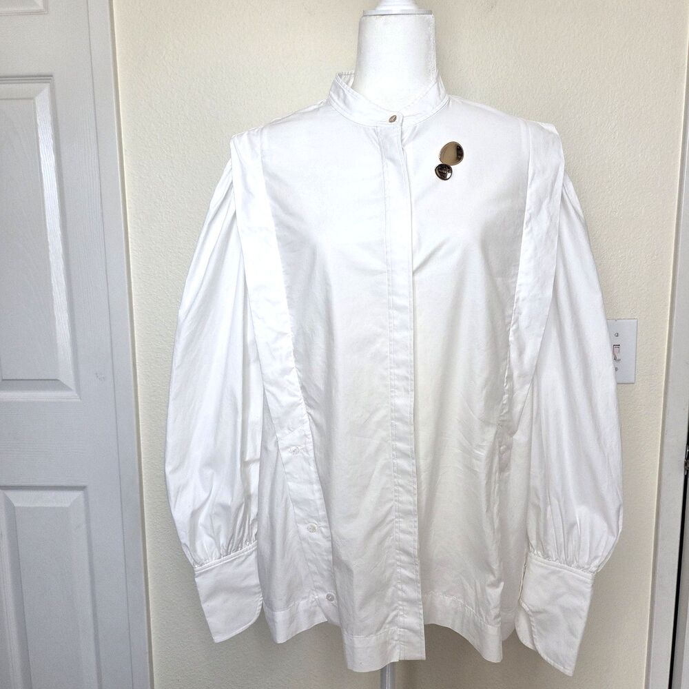 ACLER Crisp White Shirt Avant Garde White Cotton Oversized US 10 AU 14 Gold